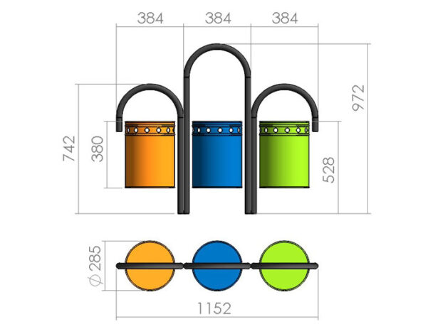 Τριπλός Περιστρεφόμενος Μεταλλικός Κάδος Απορριμμάτων Τριπλός Περιστρεφόμενος Μεταλλικός Κάδος Απορριμμάτων