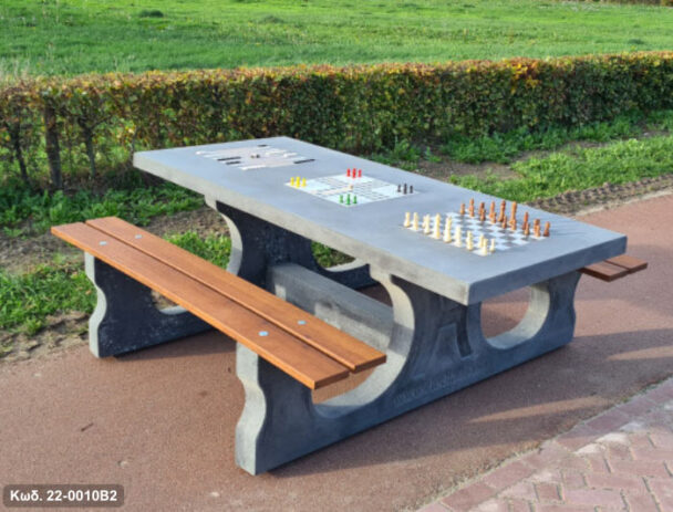 Τραπέζι Παιχνιδιού Τσιμεντένιο 6 ατόμων- Σκάκι-Φιδάκι-Τάβλι