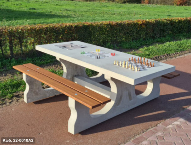 Τραπέζι Παιχνιδιού Τσιμεντένιο 6 ατόμων- Σκάκι-Φιδάκι-Τάβλι