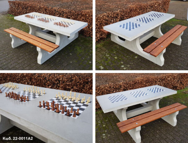 Τραπέζι Παιχνιδιού Τσιμεντένιο 6 ατόμων- Τριπλό Σκάκι