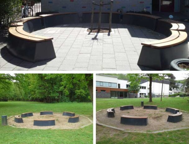 Παγκάκι Τσιμέντο-Μπαμπού Οβάλ Χωρίς Πλάτη -185cm